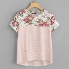 Shein Floral And Striped Print Tee