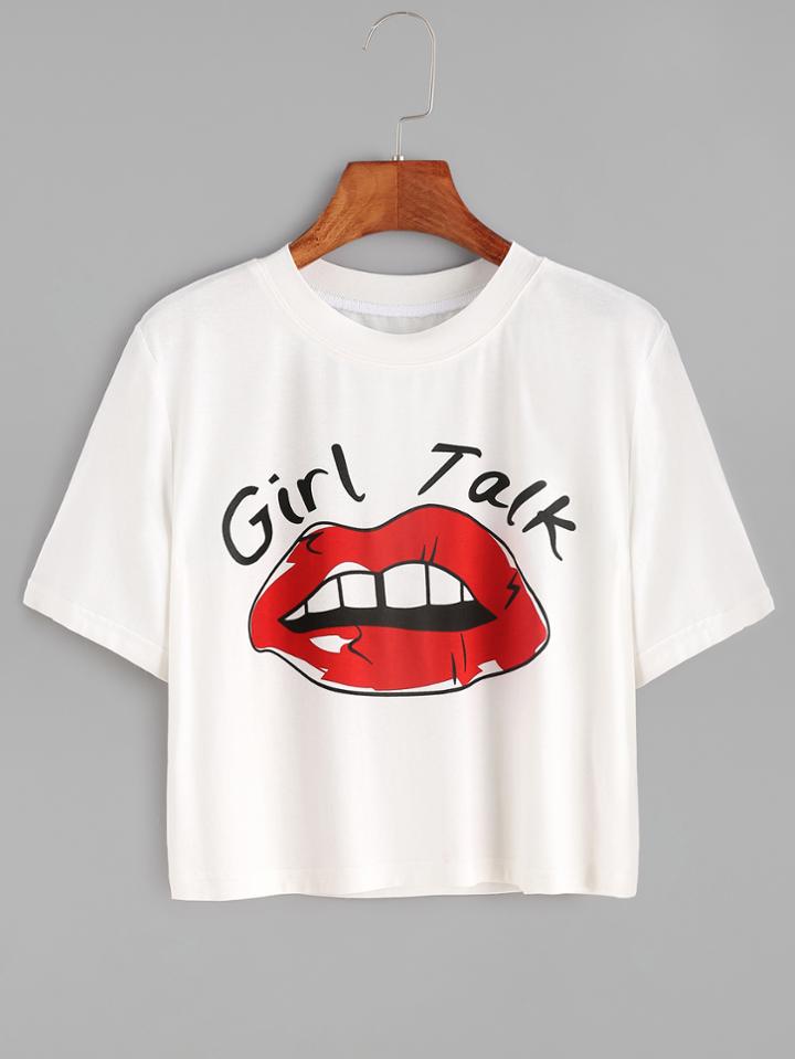 Shein Lip Print Crop Tee