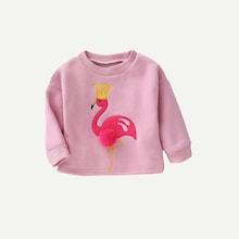 Shein Girls Flamingo Embroidered Pompom Detail Tee