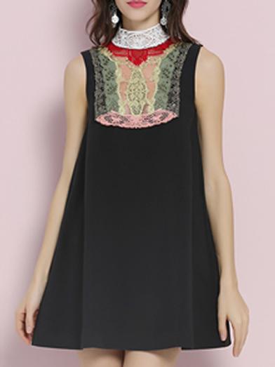 Shein Black Color Block Crochet Shift Dress