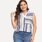 Shein Plus Striped V Neck Vest