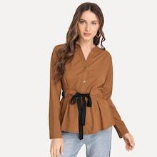 Shein Drawstring Waist Solid Blouse