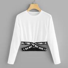 Shein Criss Cross Letter Print Hem Tee