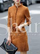 Shein Brown Round Neck Tassel Dress