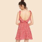 Shein Floral Print Ruffle Backless Cami Dress