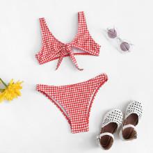 Shein Girls Knot Front Gingham Bikini Set