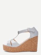 Shein Grey Faux Suede T-strap Wedge Sandals