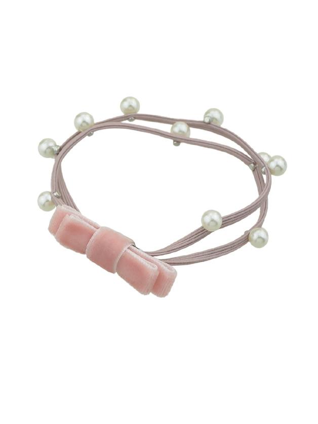 Shein Pink Colorful Velvet With Simulated-pearl Bowknot Headbands Headwear