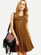 Shein Dark Coffee Sleeveless Dip Hem Shift Dress