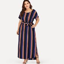 Shein Plus Tie Waist Striped Dress