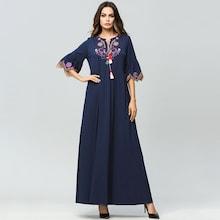 Shein Flower Embroidered Tassel Detail Flounce Sleeve Dress