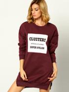 Shein Burgundy Letter Print Slit Long Sweatshirt