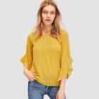 Shein Trumpet Sleeve Solid Blouse