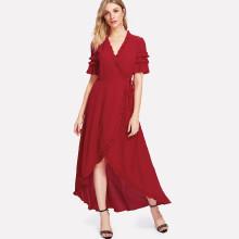 Shein Knot Side Asymmetrical Ruffle Trim Dress