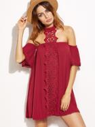 Shein Off Shoulder Lace Trim Halter Neck Dress