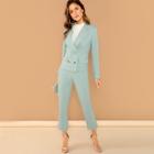 Shein Pocket Front Double Breasted Notch Coat & Pants Set