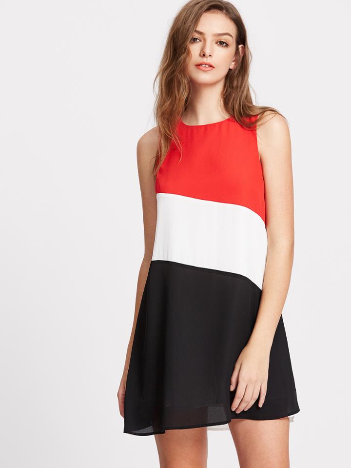 Shein Color Block Buttoned Keyhole Back Paneled Dress