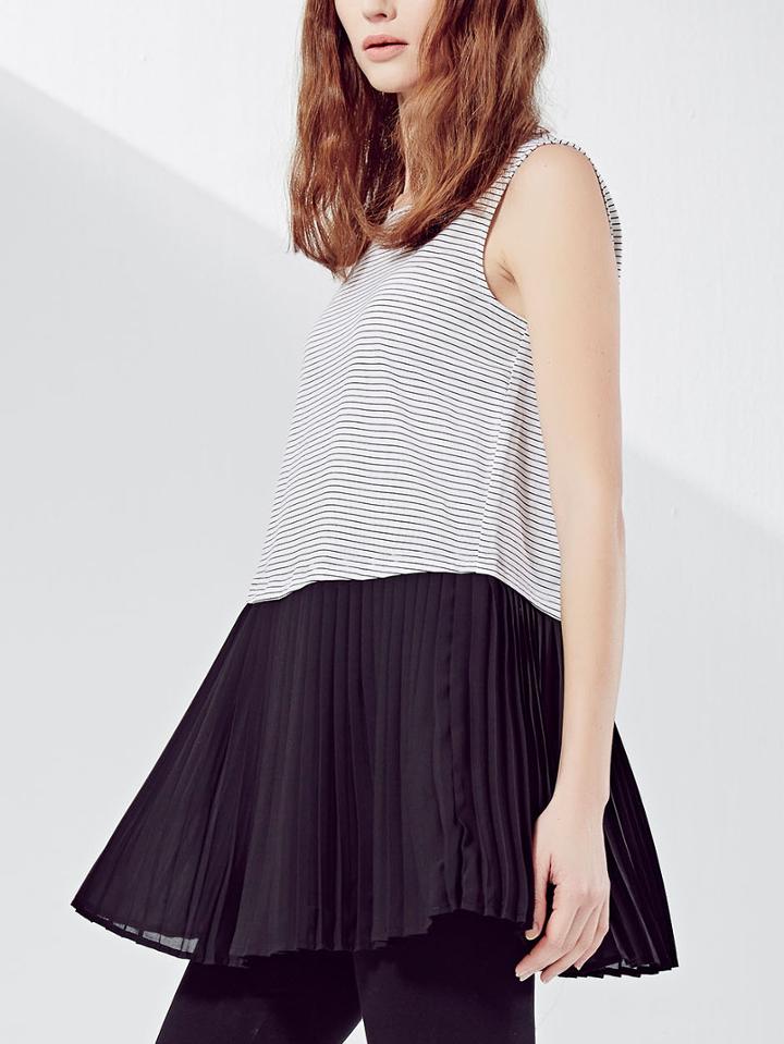 Shein Striped Contrast Hem Pleated Tank Top