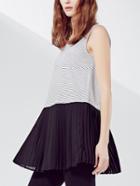 Shein Striped Contrast Hem Pleated Tank Top