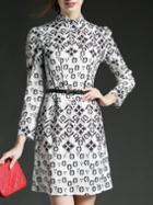 Shein White Collar Print Belted A-line Dress
