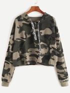 Shein Camo Print Hooded Ripped Patch Crop Sweatshirt