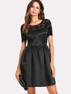 Shein Hollow Lace Panel Self Tie Back Dress