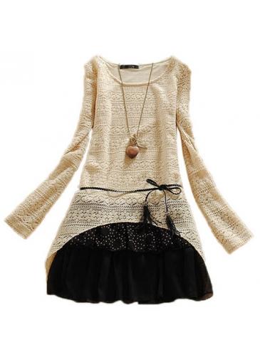 Rosewe Charming Long Sleeve Round Neck Mini Dress For Woman