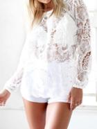 Shein White Lace Crochet Hollow Out Shirt