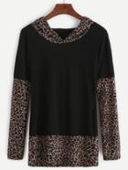 Shein Contrast Leopard Print Hooded T-shirt