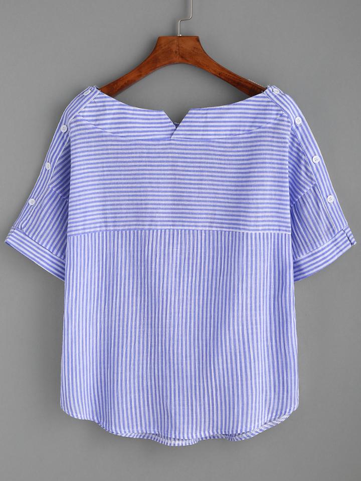 Shein Striped Boat Neck Blouse With Buttons