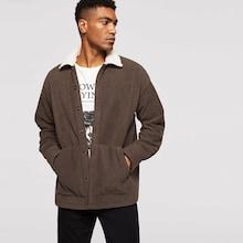 Shein Men Contrast Collar Button Up Teddy Jacket