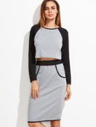 Shein Contrast Raglan Sleeve Top With Elastic Waist Skirt