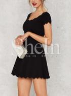 Shein Black Sawtooth Trim Scoop Neck Dress