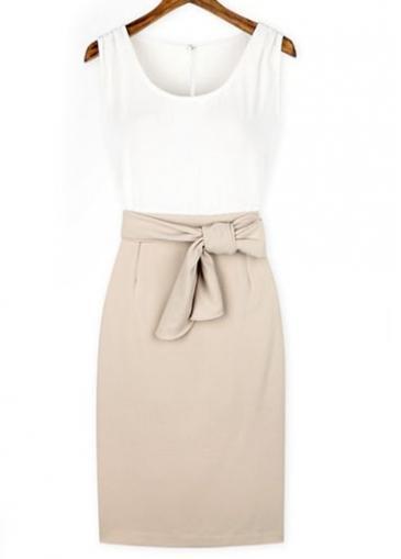 Rosewe Fashion Color Blocking Sleeveless Zipper Closure Sheath Dress