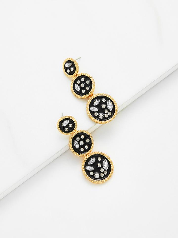 Shein Contrast Round Drop Earrings With Rhinestone
