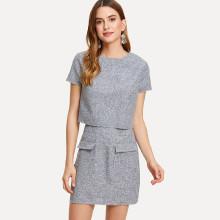 Shein Zip Back Crop Top & Pocket Front Skirt Set