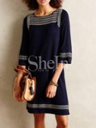 Shein Navy Embroidered Shift Dress