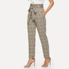 Shein Belted Frill Waist Plaid Pants