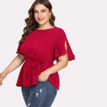 Shein Plus Split Sleeve Belted Detail Top