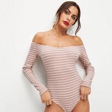 Shein V Neck Striped Bardot Bodysuit