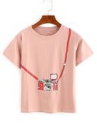 Shein Pink Camera Print T-shirt