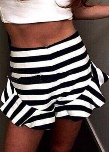Rosewe White And Black Striped Boot Cut Shorts