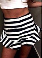 Rosewe White And Black Striped Boot Cut Shorts