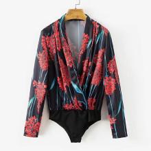 Shein Surplice Neckline Floral Blouse Bodysuit