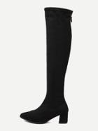 Shein Black Faux Suede Pointed Toe Knee High Zipper Boots