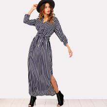 Shein Striped Self Tie Waist Dress