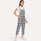Shein Pocket Decorated Plaid Jumpsuit