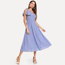 Shein One Shoulder Bow Elastic Waist Striped Dress