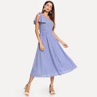 Shein One Shoulder Bow Elastic Waist Striped Dress