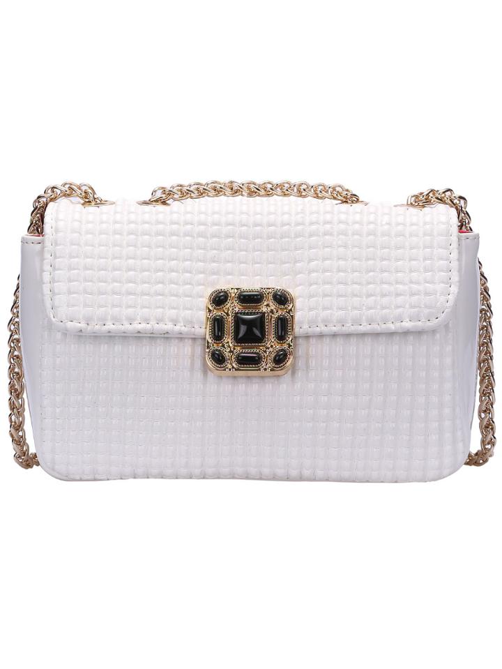 Shein White Gem Magnetic Chain Bag